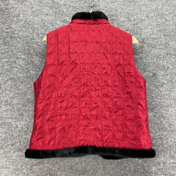 JM Collection Quilted Vest Women PL Petite Red V-Neck Sleeveless Casual Solid - Picture 2 of 8